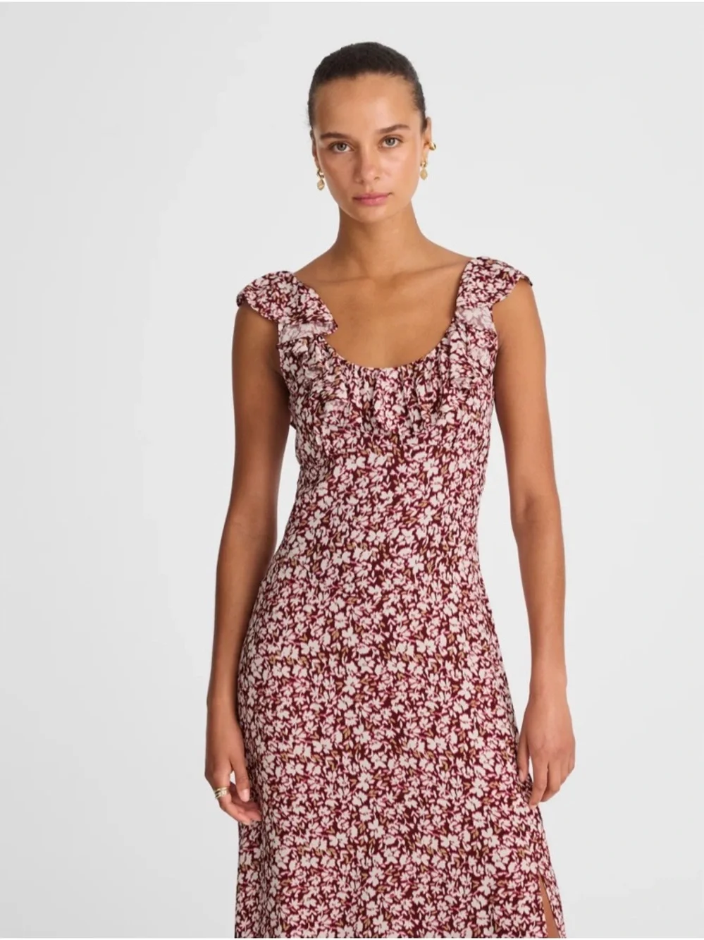 NWOT! MADEWELL Ruffled Scoopneck Maxi Dress Emma Floral Burgundy Size 4 🌸 - Picture 2 of 15
